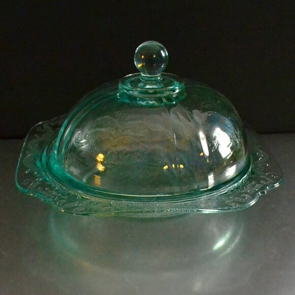 Vintage Indiana Glass Covered Dish Federal Glass Rep Madrid Pattern Serveware - Picture 2 of 8